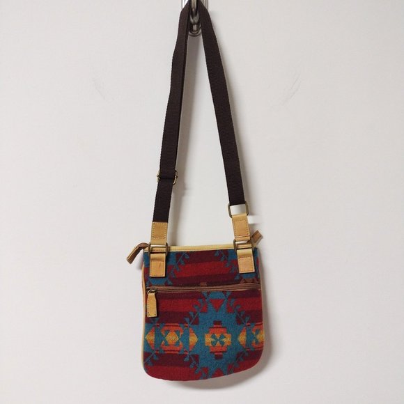 Pendleton Handbags - Pendleton Red Southwestern Print Crossbody Wool Adjustable Strap